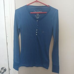 Aeropostale Royal Blue Button-Up Long Sleeve With Silver Metallic Accents